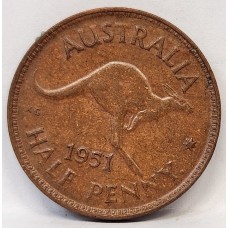 AUSTRALIA 1951Y. HALF 1/2 PENNY . HIGH GRADE LUSTRE